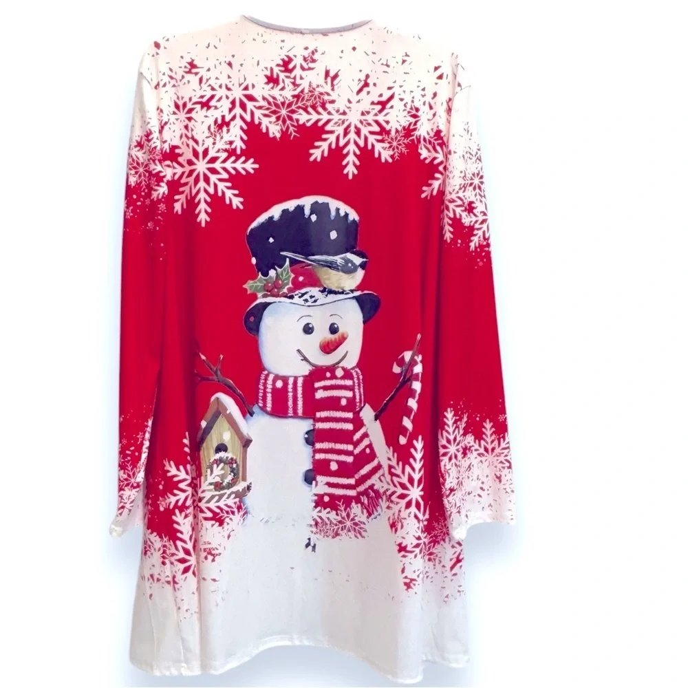 New Women’s 2XL Festive Red/White Long Sleeve Tunic Length Lightweight Jacket - Picture 2 of 7